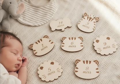 cartes étapes Bébé 1 à 12 mois avec motifs animaux de la jungle